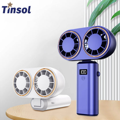 Handheld Personal Fan Compact Rechargeable Dual Fan Cooler Rechargeable Cooling Fan with Digital Display Personal Portable Fan