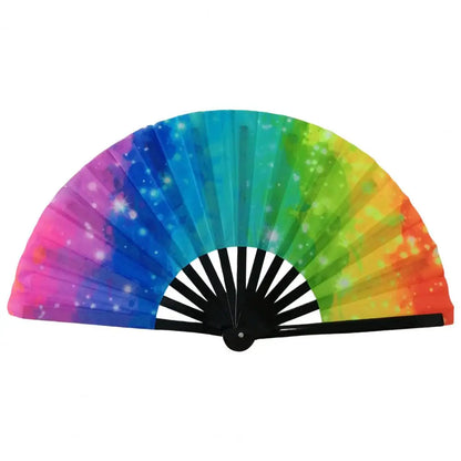 Folding Fan Colorful Holographic Rave Fans Bamboo Hand Fans for Festival Dancing Parties