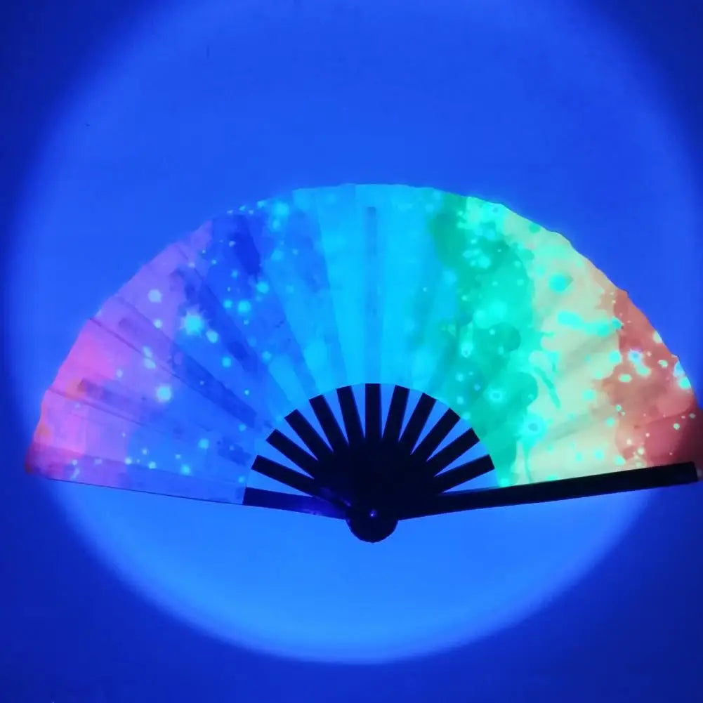 Folding Fan Colorful Holographic Rave Fans Bamboo Hand Fans for Festival Dancing Parties