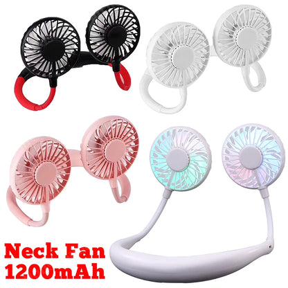 Summer Fan Hanging Neck 1200mAh Fan Rechargeable USB Hanging Neck Fan Mini Carry On Electric Fan For Outdoor Sports Cooling Fan