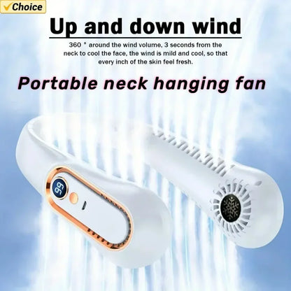 Refrigeration leaf less neck hanging fan portable lazy person carrying neck hanging small fan on electric fan mini USB rechargea