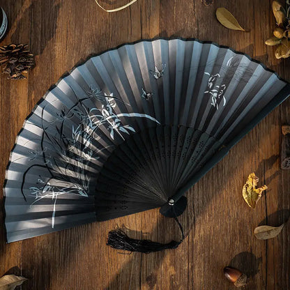 Folding fan bamboo ancient fan Chinese Vintage Style Silk Handheld Fan Foldable Bamboo Framed Decorative Folding Fans