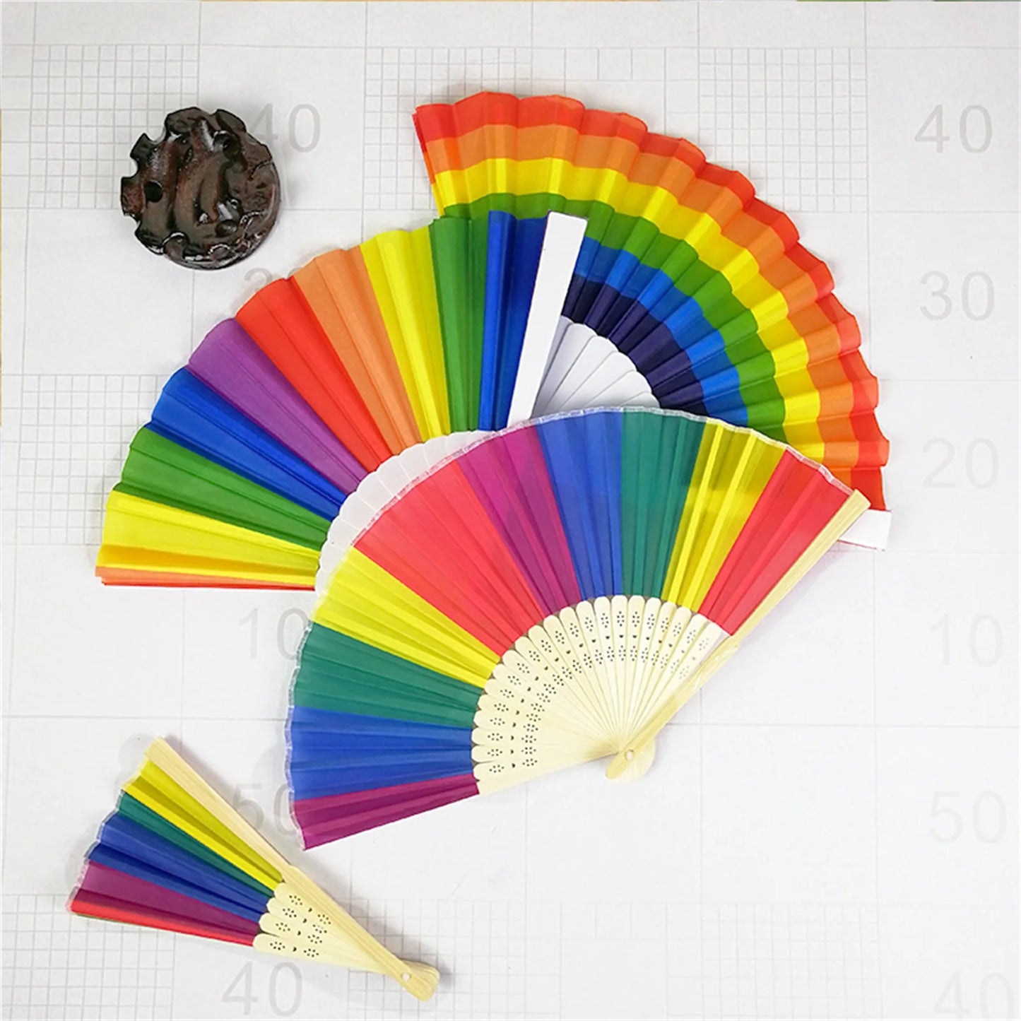 Rainbow Fans Large Rave Clack Folding Hand Fan Hand Rainbow Folding Fans For Women Men