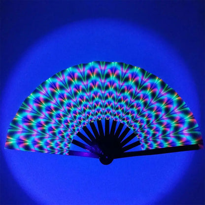 33cm Large Folding Hand Rave Fan Chinease/Japanese Gradient Colorful Reflective Foldable Fan Music Festival Fan Dance Fan Gifts