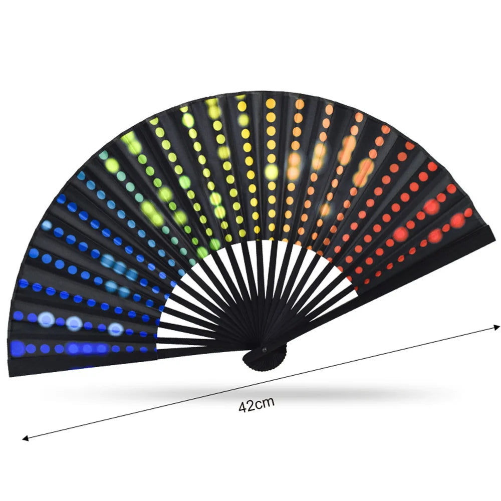 23cm Classic Folding Fan Hand Fans Rainbow Print Black Bamboo Bone Fan Cooling Handheld Fan Festival Performance Dance Fan Gifts